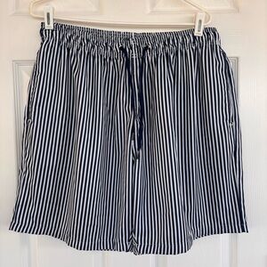 Striped Navy & White Men's Swim Board Shorts with Drawstring